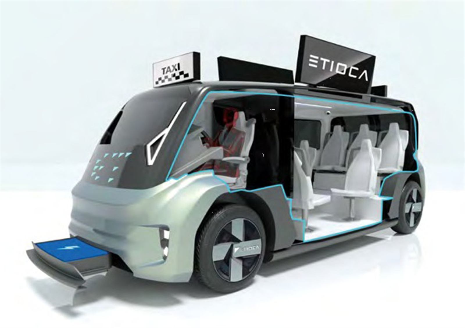 Cutaway of the ETIOCA vehicle showing the separate driver cabin and passenger cabin